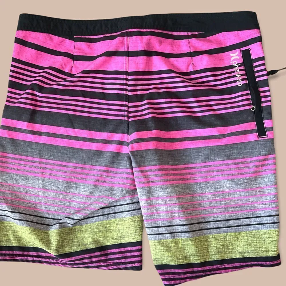 Hurley Pink Grey Black Striped Ombré Board Shorts Kids Size 9